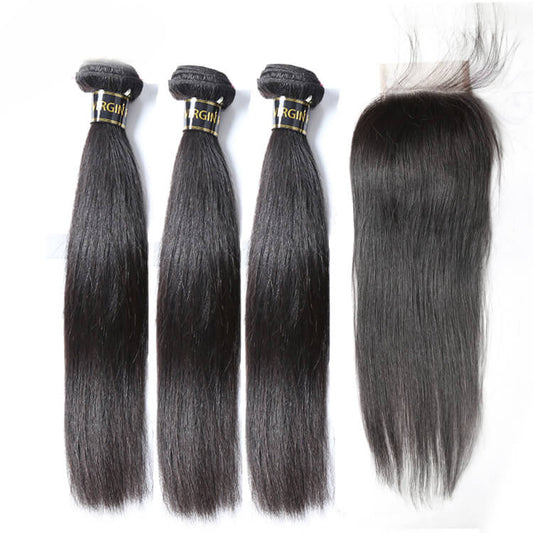 Cherry Silk Luxe Hair 3 Bundle With 4x4/5x5/6x6/7x7 Closure Straight Hair