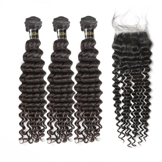 Cherry Silk Luxe Hair 3 Bundle With 4x4/5x5/6x6/7x7 Closure Deep Wave